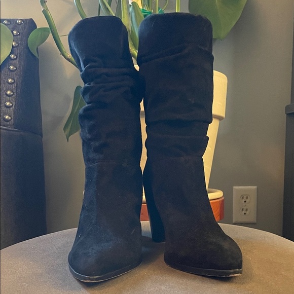 SCHUTZ Ashlee Black Suede Slouchy Block Heel Women's 8.5 Boots - Picture 3 of 7